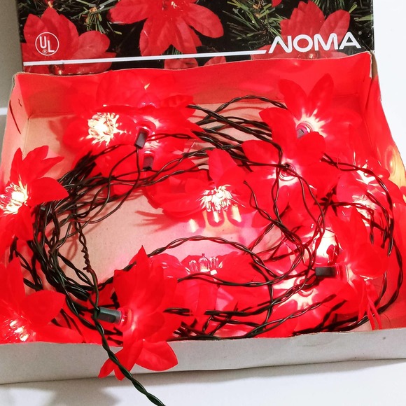 Vintage Noma Midget Lite Silk Poinsettia Set 20 Lights 34ft (hsu) - Picture 8 of 10